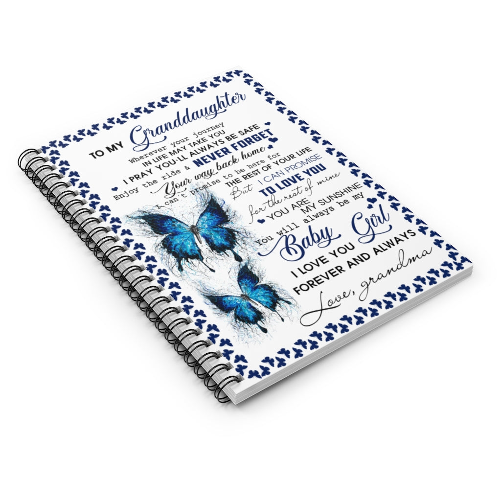 Spiral Notebook Sophia Butterfly Grandma to Granddaughter You'll Always Be My Baby Girl Ruled Line