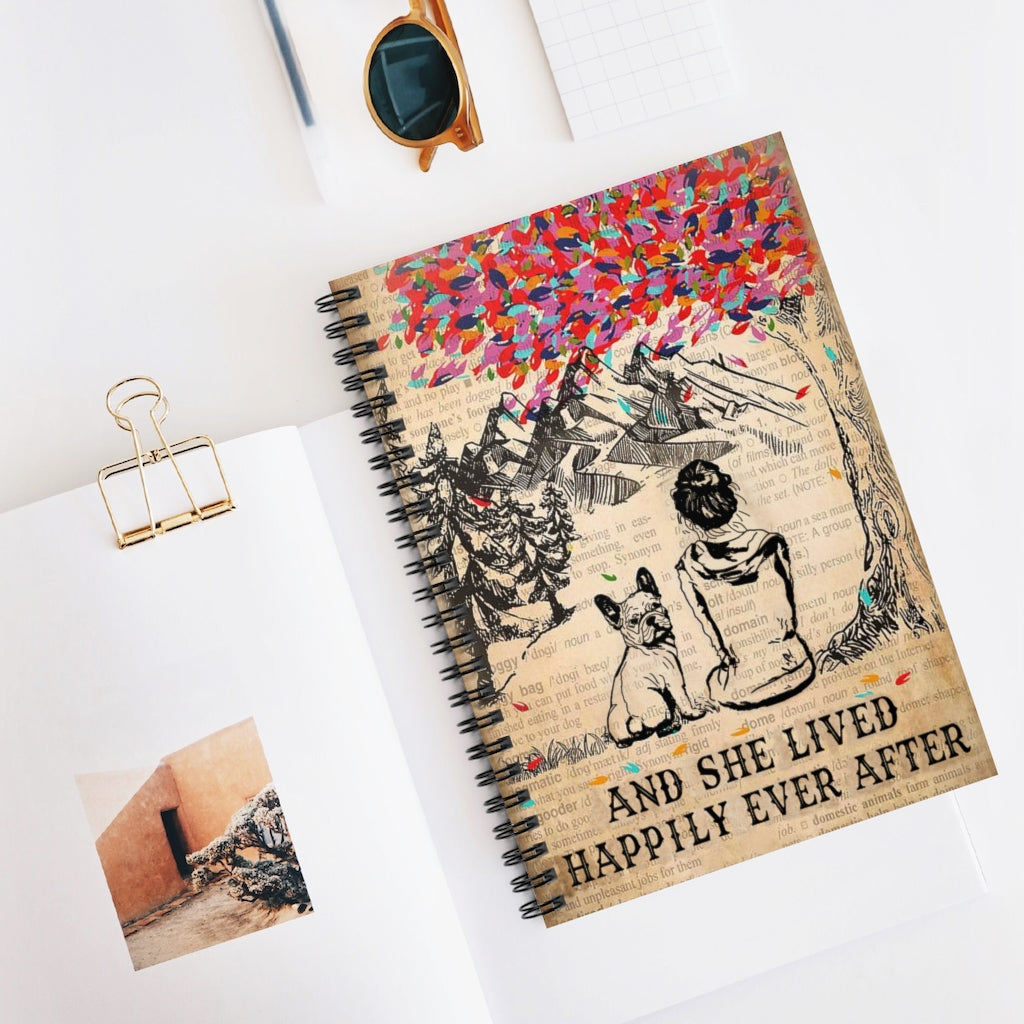 Inspirational Dictionary Girl Happily Ever French Bulldog - Poster de pared con dissent de bulldog Frances Spiral Notebook - Ruled Line