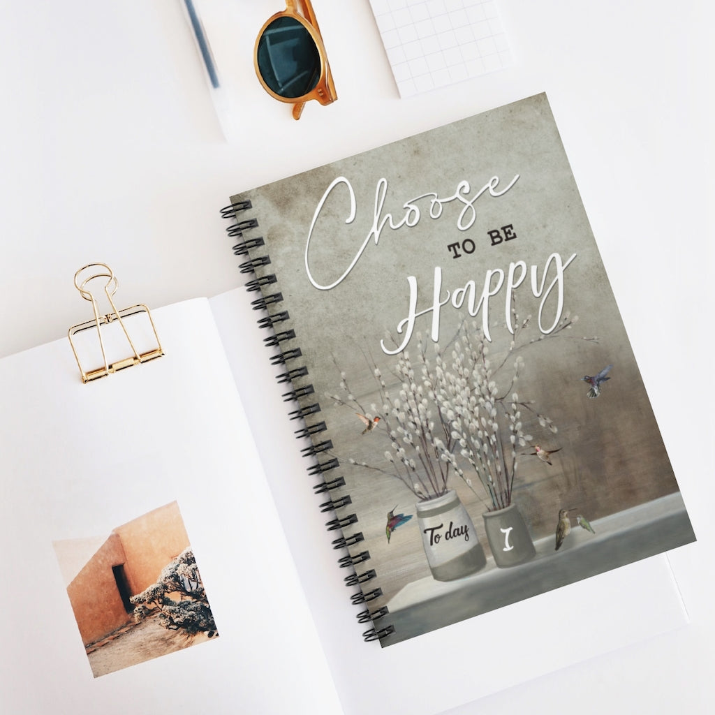Spiral Notebook - Ruled Line Present Hummingbird Today Gifts for Birthday - Hummingbird Today I Choose to Be Happy Landscape
