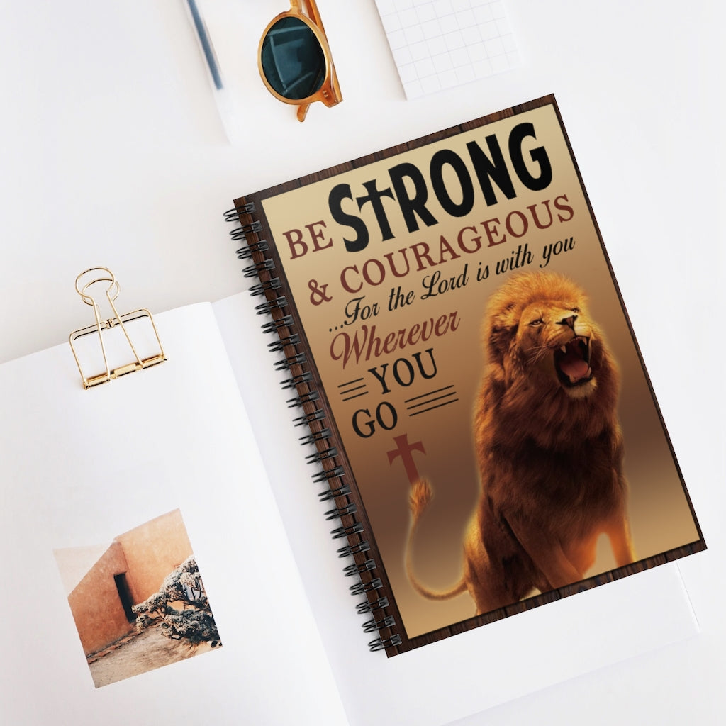 Spiral Notebook Motivational Poster to My Grandson Be Strong and Courageous Lion Joshua 1 9 Bible Verse NoFrame Paper Poster Print Home Decor Wall Art Kitchen, Living Room Décor On Birthday, Christmas 24x36