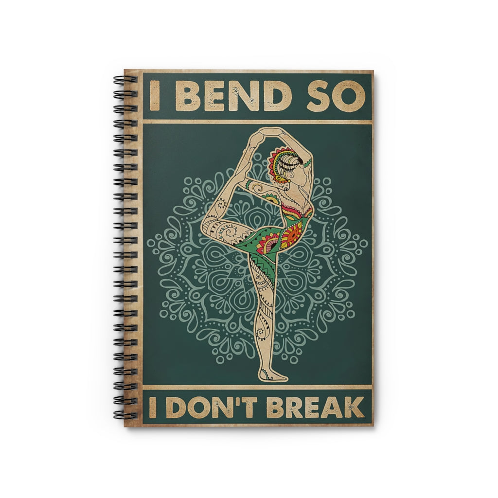Spiral Notebook Retro Teal I Bend So I Don't Break Yoga Basics Wide Ruled Wirebound Spiral Notebook Wide Rule