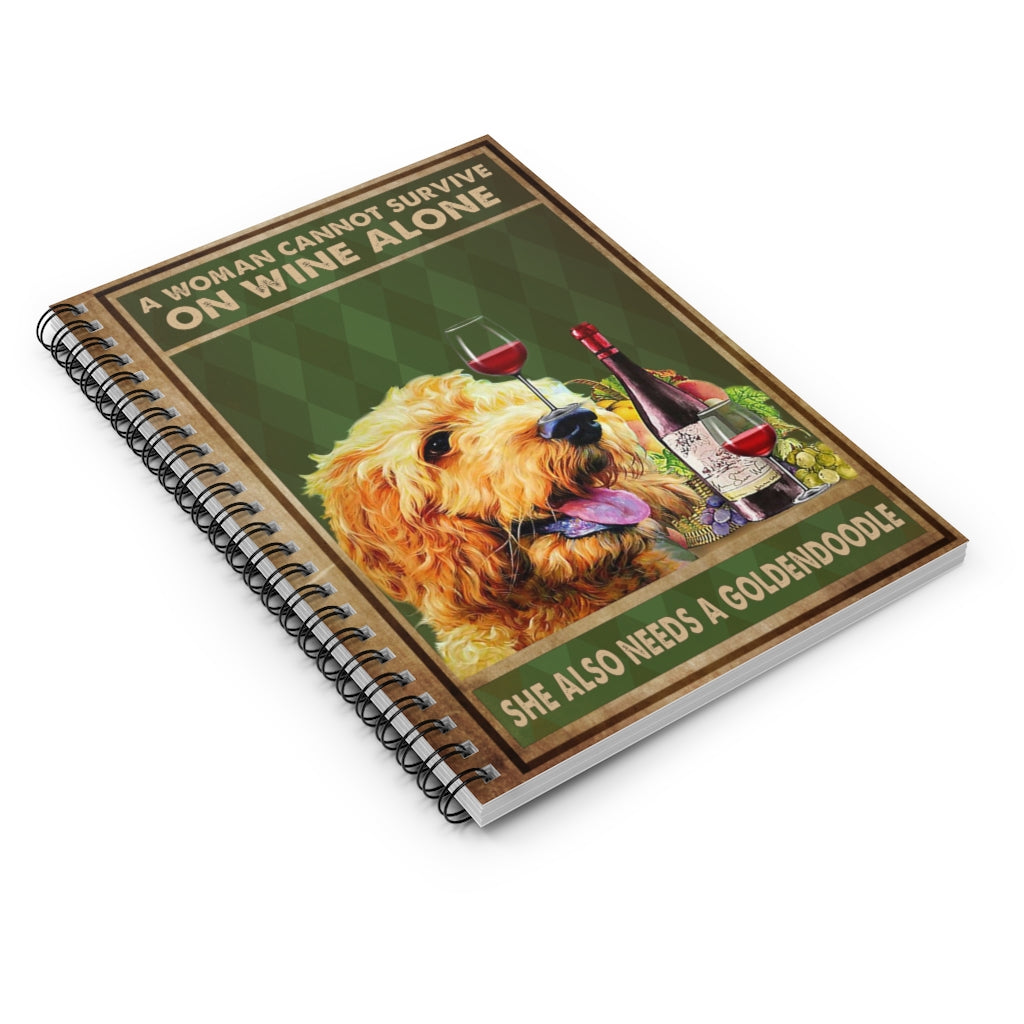 Spiral Notebook to My Mom a Woman Cannot Survive on Wine Alone She Also Needs a Goldendoodle Unframe, Woman Bedroom, Kitchen and Dining Room, Birthday Gifts for Woman Ruled Line