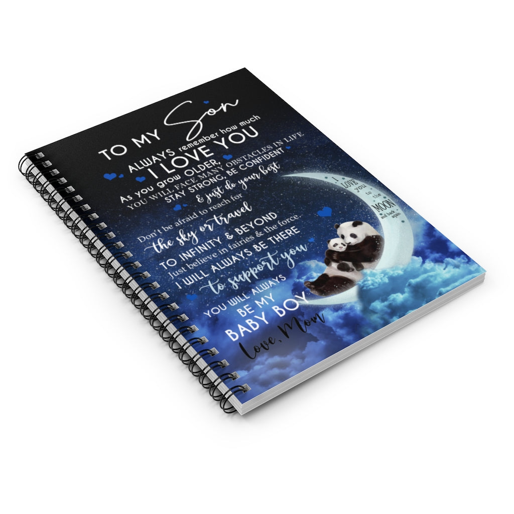 Spiral Notebook Panda to My Son I Love You to The Moon and Back I'll Always Be There to Support You Love Mom Ruled Line