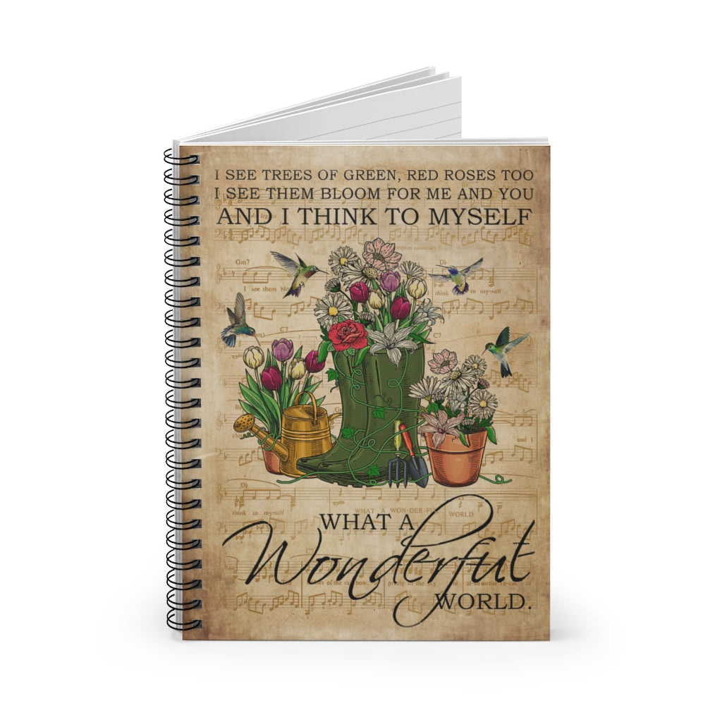 Spiral Notebook - Ruled Line Vintage Music Sheet Wonderful Garden Hummingbird Positive Notebook Family Friend Gift Unisex School Smart Spiral Subject College Ruled Notebook