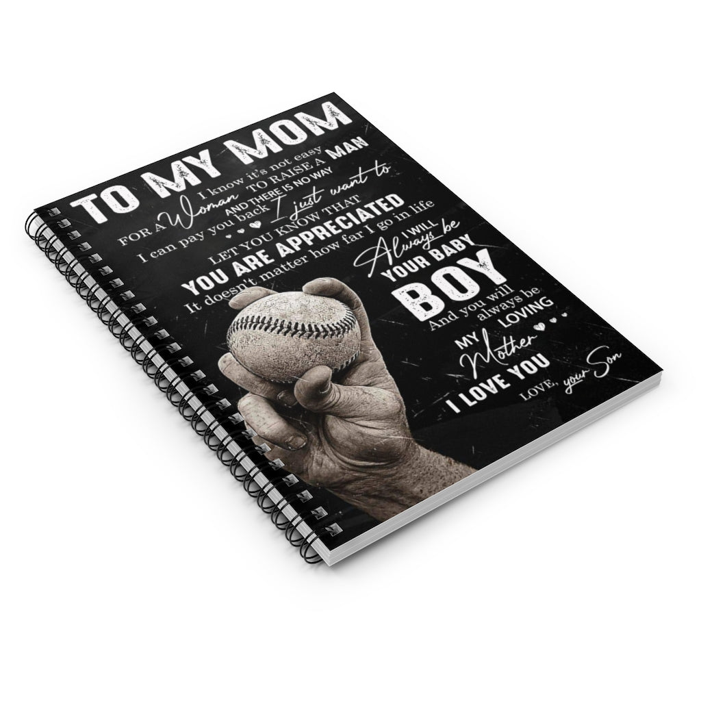 Spiral Notebook Birthday Gifts Inspirational Ideas Forever Baseball - Son to Mom - My Loving Mother Gift Unisex, Awesome Birthday Perfect Happy Ruled Line