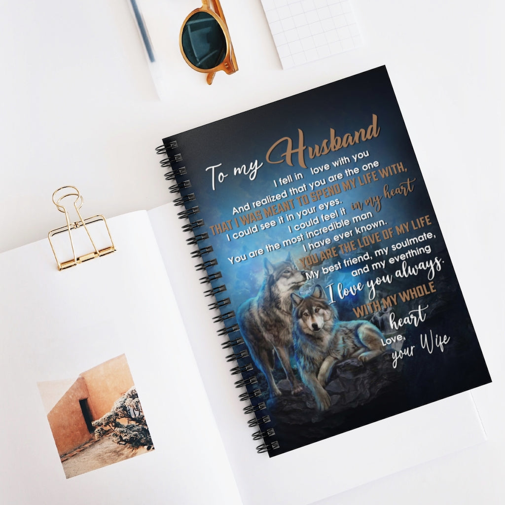 Spiral Notebook - Ruled Line Inspirational Wife to Husband with My Whole Heart Wolf Family Love for Wedding Anniversary On Christmas, Birthday