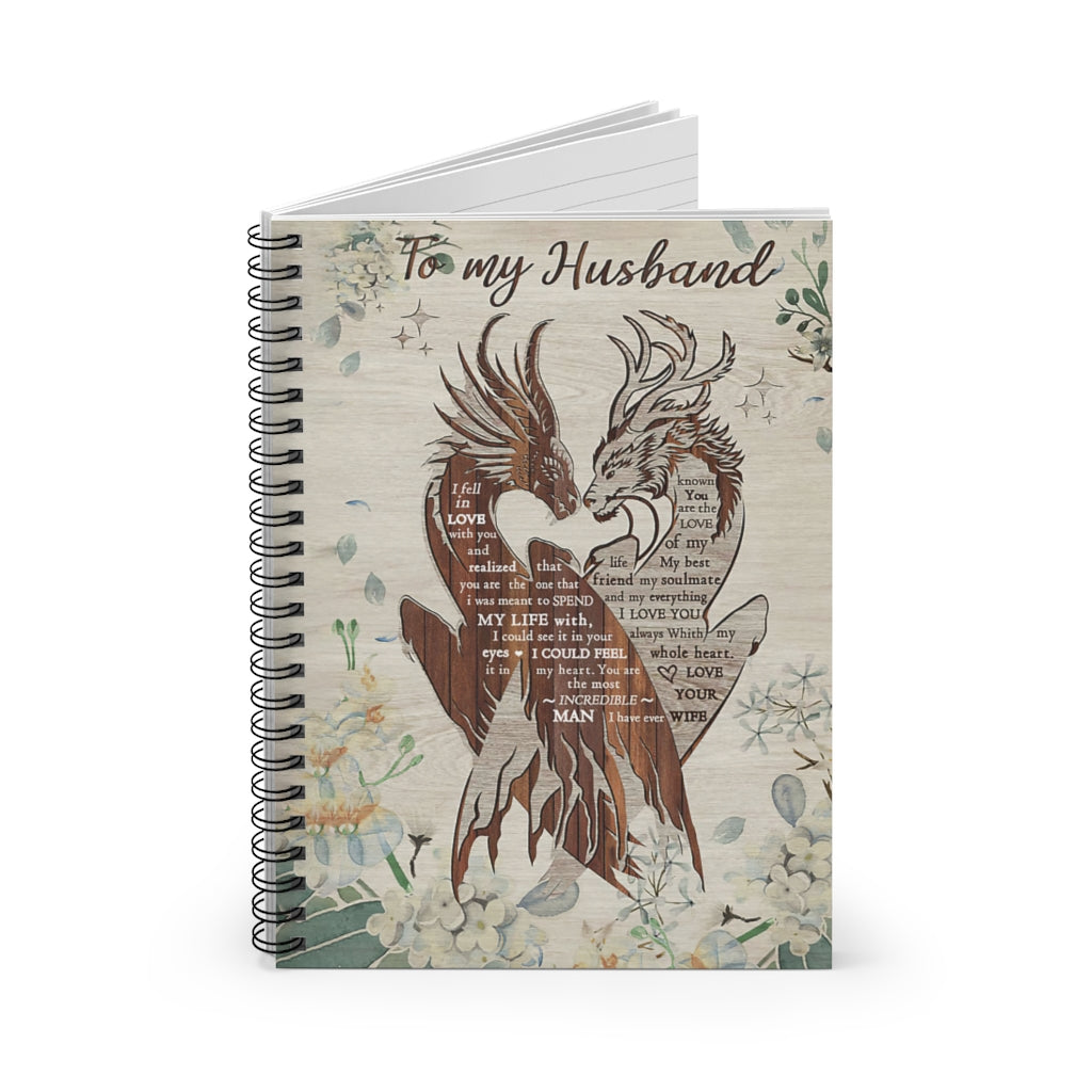 Spiral Notebook - Ruled Line Dragon To My Husband Vertical Poster Personalized Gift Stationery Gift Mum Gift College Ruled Paper 118 Sheets