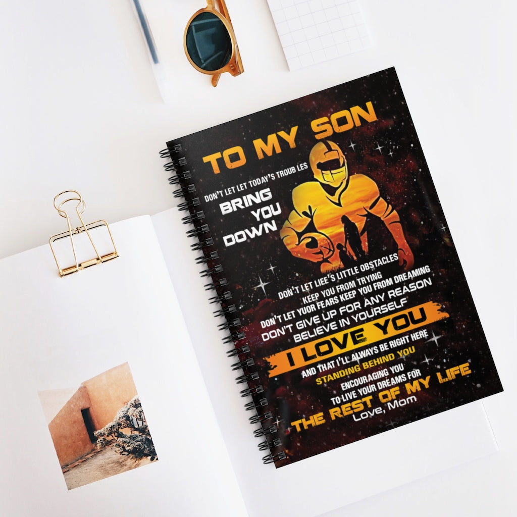 Spiral Notebook American Football Mom To Son I Love You Personalized Gift Stationery Gift Personalized Notebook Mum Gift