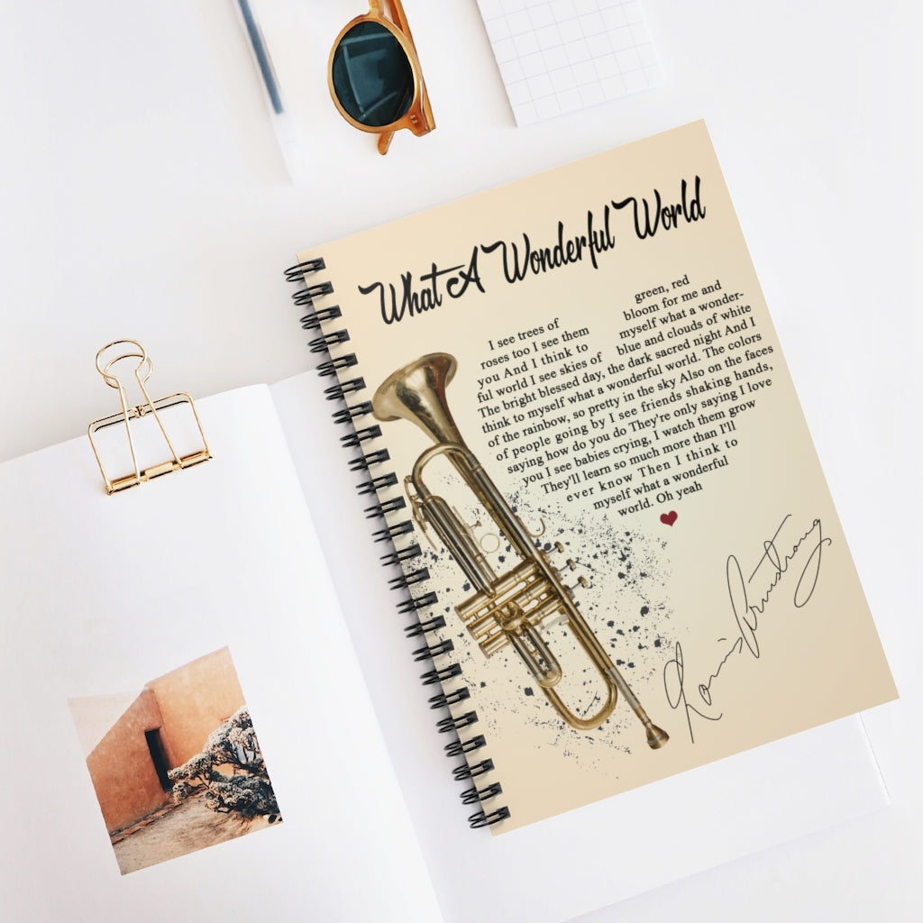 Spiral Notebook to My Mom What a Wonderful World I See Trees of Green Red Roses Too Louis Armstrong Song Lyrics Music Vintage Gifts for Woman on Birthday Ruled Line