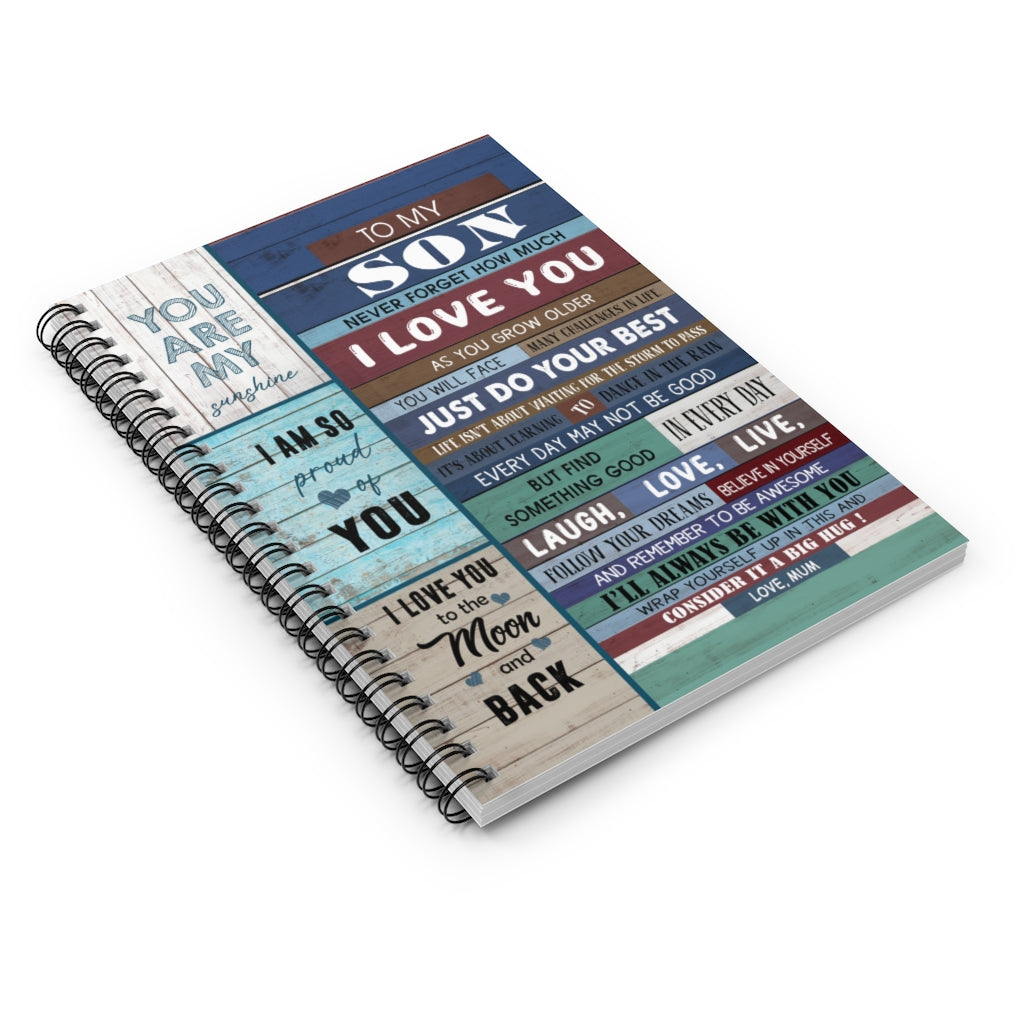Spiral Notebook Personalized To My Son Love from Mom Vintage Signs Woven Blankets Gifts for Son Ruled Line