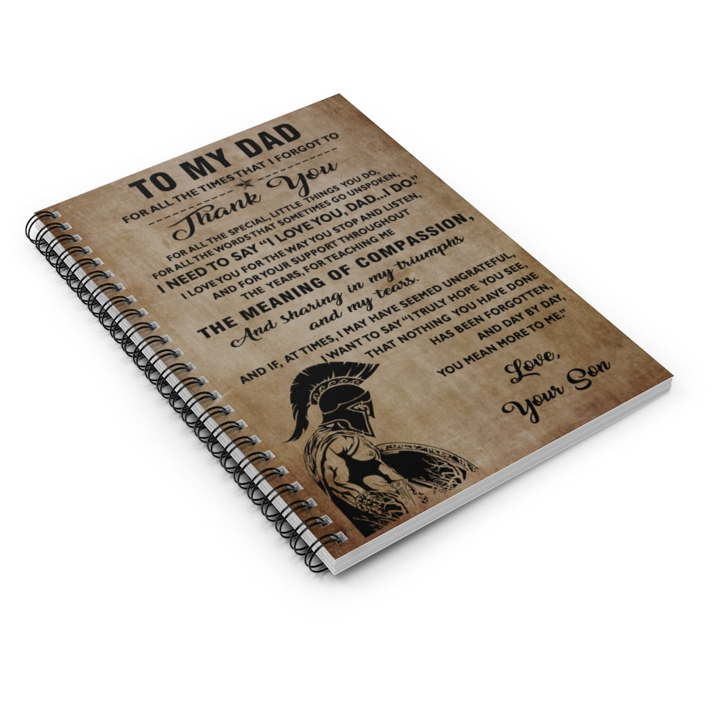 Spiral Notebook Spread Inspiration Spartan Warrior To My dad Love Your Son Thank You Art Print Ruled Line