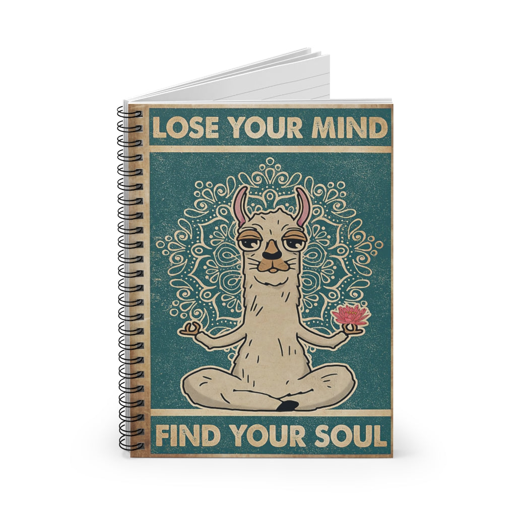 Spiral Notebook Retro Find My Soul Girl Llama Yoga For Office, Students, School Supplies Writing Notebook 118 Pages