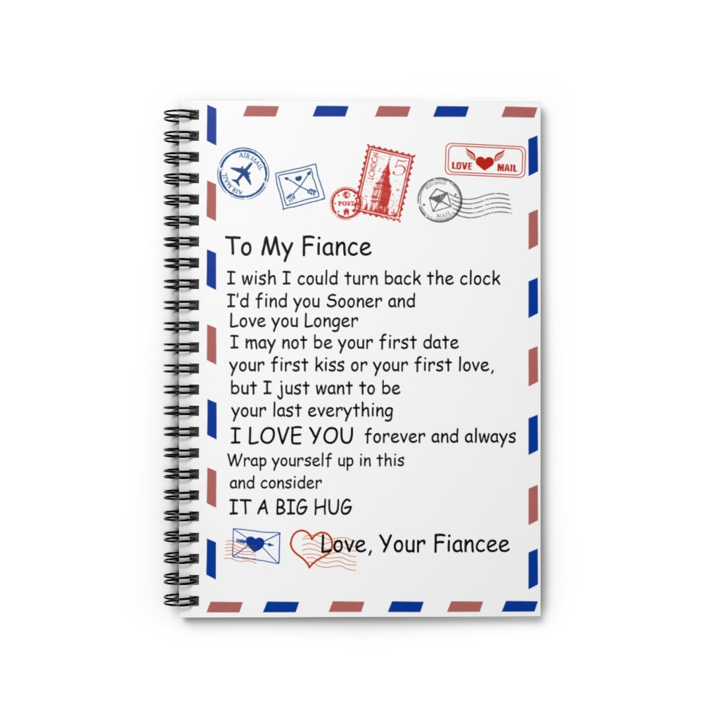 Spiral Notebook - To My Fiance from Fiance Couple Love Letter Quote White Blue Red Envelope Vintage Retro Art Picture Stationery Gift Personalized Notebook