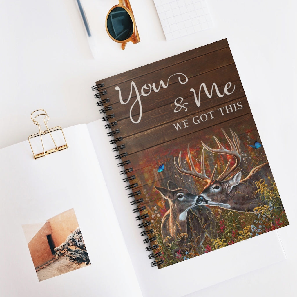 Spiral Notebook Wall Paintings Gifts for Family Couple White Tailed Deer and Butterfly You Me We Got This Best Gift Unisex, Awesome Birthday Perfect Happy Birthday Gift Ruled Line