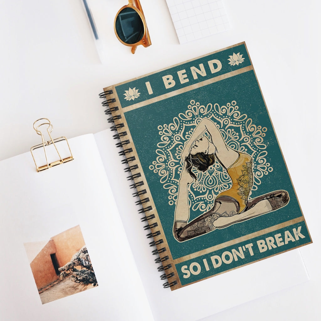 Spiral Notebook Retro Teal I Bend Yoga Meaningful Quote School Smart Spiral Composit