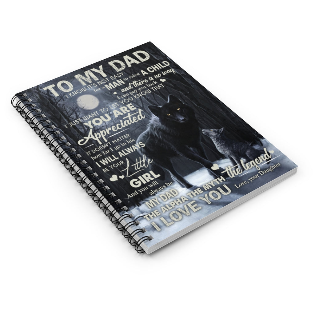 Spiral Notebook To My dad from Daughter Wolf Father Moon Night Blanket White Fleece Blanket, Father Blanket, Daddy Present idea, Dad, idea, Family Ruled Line