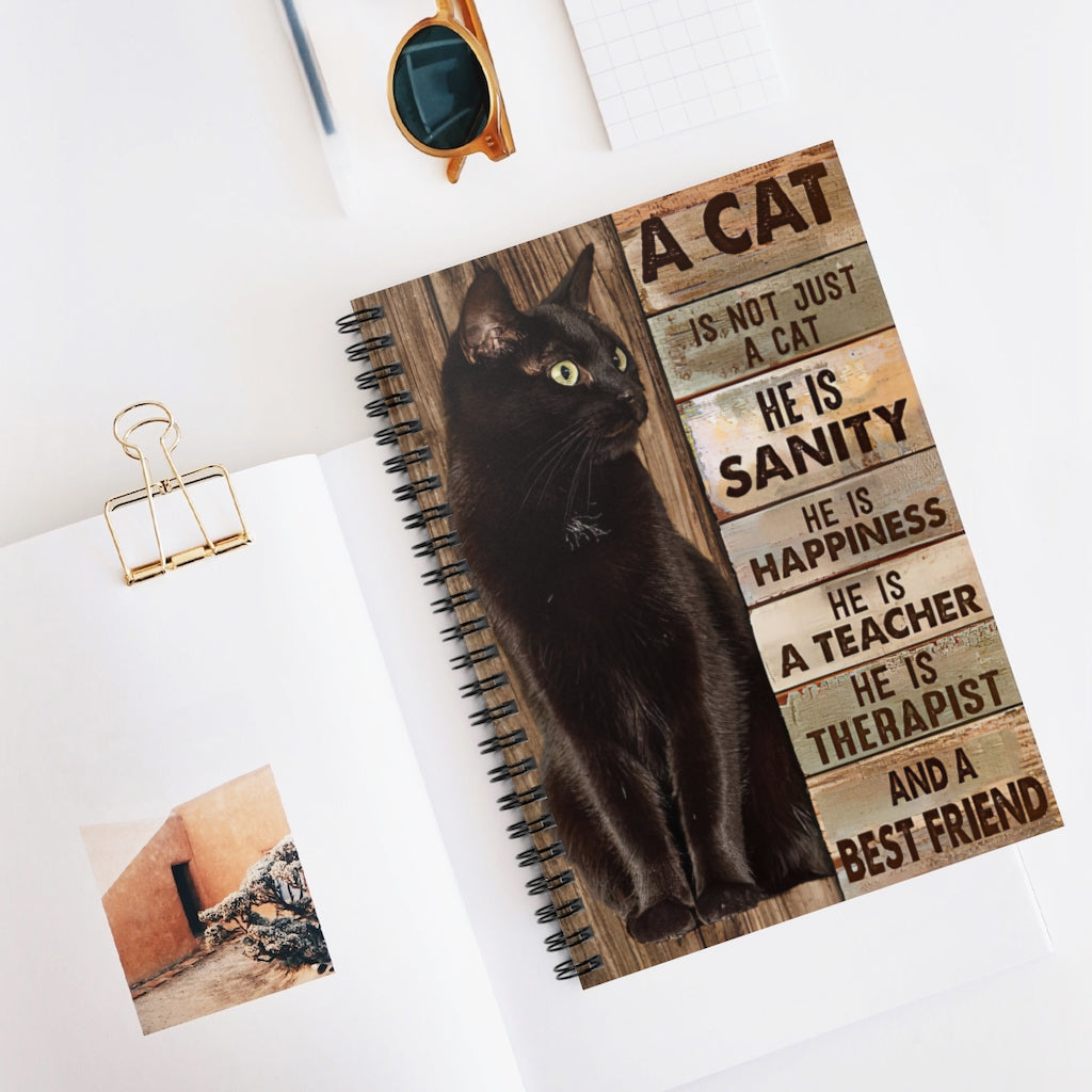 Spiral Notebook - Ruled Line A Cat Is Not Just A Cat He is Sanity And Best Friend Positive Notebook Family Friend Gift Unisex School Smart Spiral Subject College Ruled Notebook
