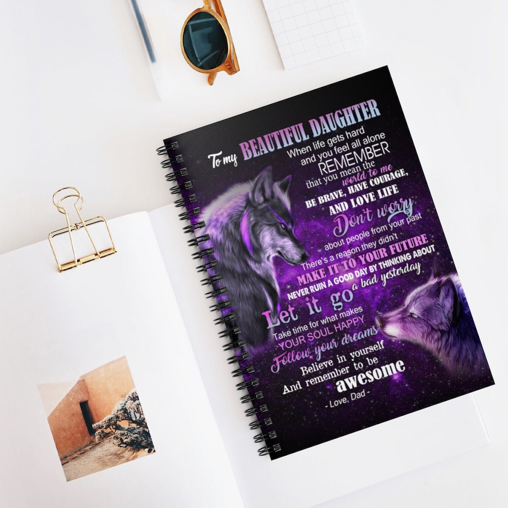 Spiral Notebook To My Beautiful Daughter from Dad Wolf Father- Halloween Present, Family Love Ruled Line