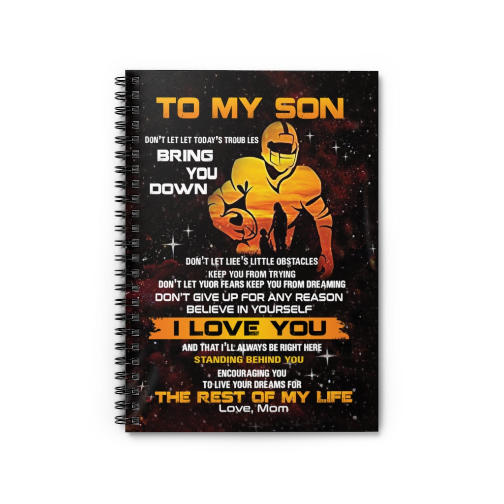 Spiral Notebook American Football Mom To Son I Love You Personalized Gift Stationery Gift Personalized Notebook Mum Gift