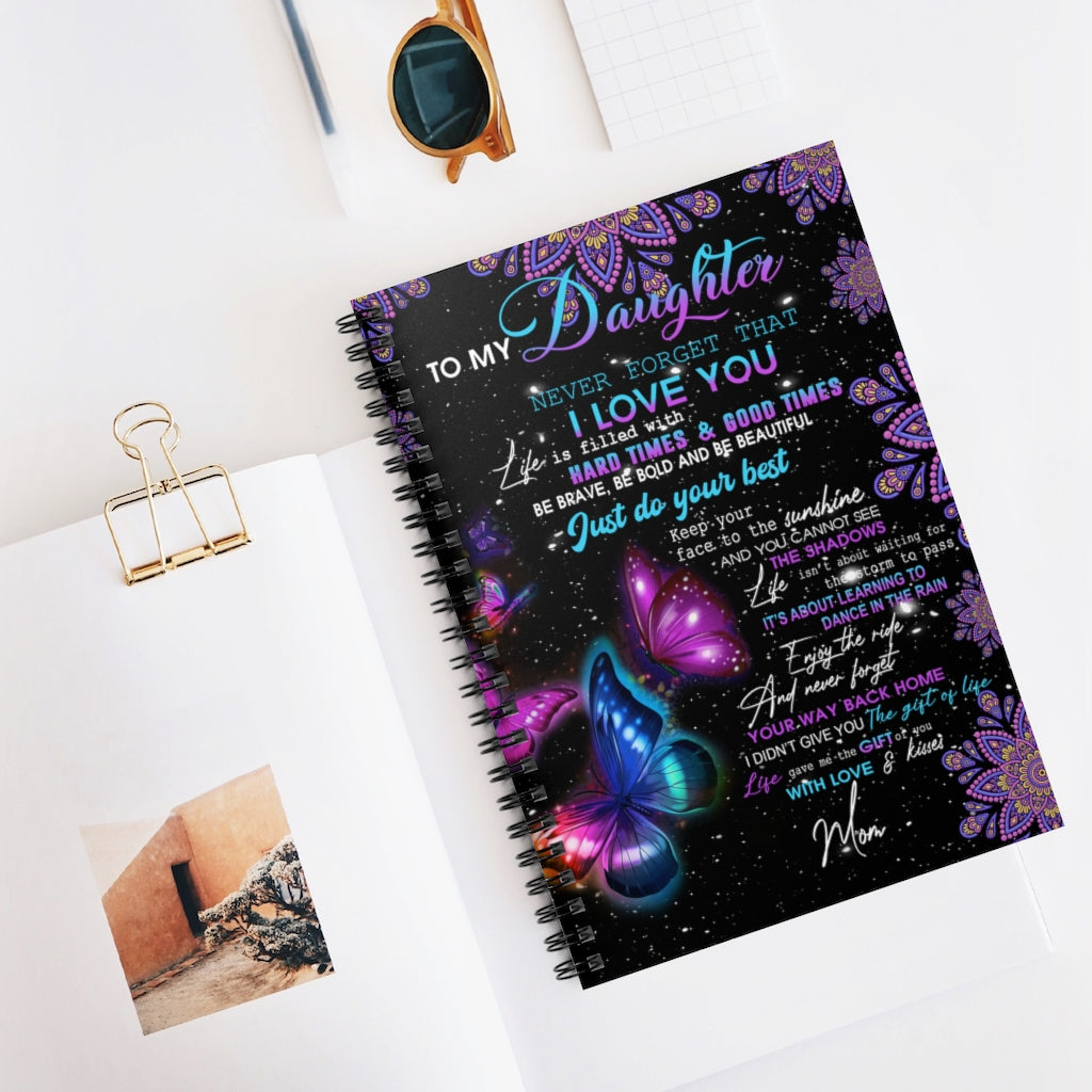 Spiral Notebook Mom to Daughter, to My Daughter from Mother Violet Butterfly Notebook , Baby Girl Present idea, idea, Family Ruled Line