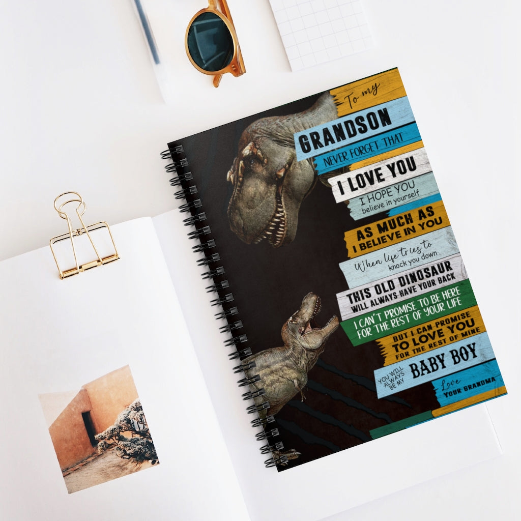 Spiral Notebook Inspiration gift Dinosaur To My Grandson Never Forget That I Love You This Old Dinosaur I Can Promise To Love You Be My Baby Boy Love Your Grandma Awesome Birthday Perfect Happy Birthday Gift Ruled Line