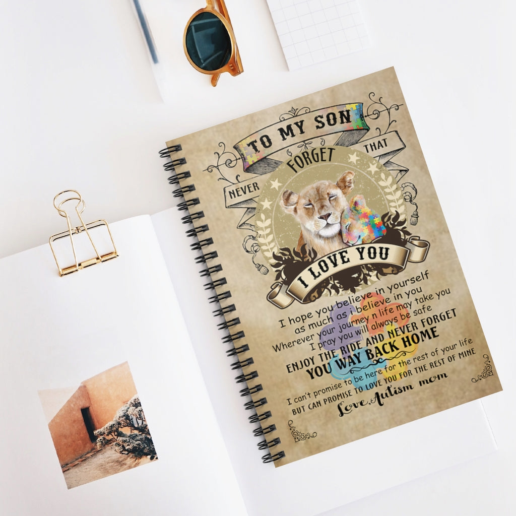 Spiral Notebook To My Son Never Forget That I Love You Love Autism Mom Personalized Notebook Spiral Bound Notebook 6x8 for Writing Mum Gift