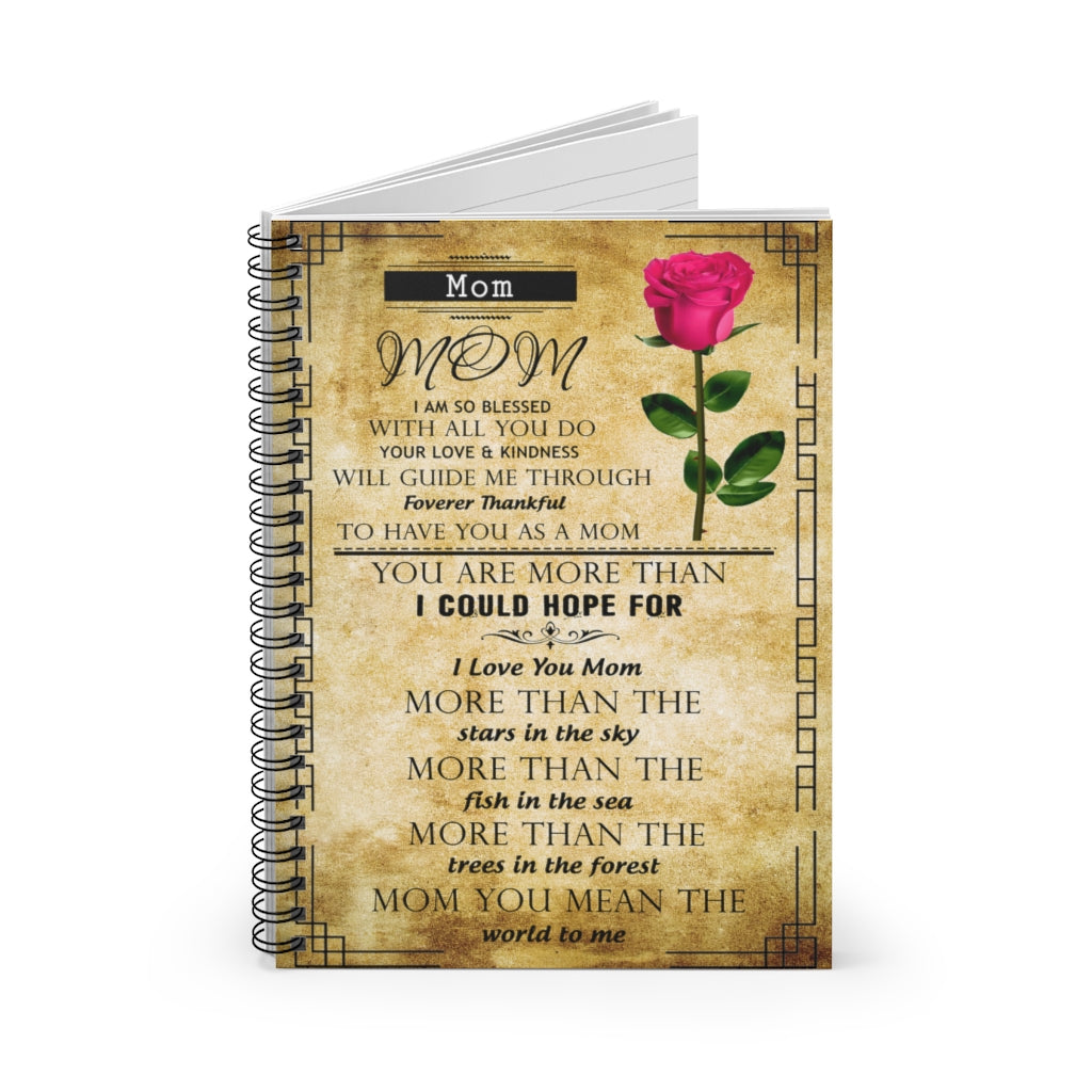 Spiral Notebook - Ruled Line To my Mom I love you Mom more then the stars in the sky more than the fish in the sea Personalised Gift, Stationery Gift