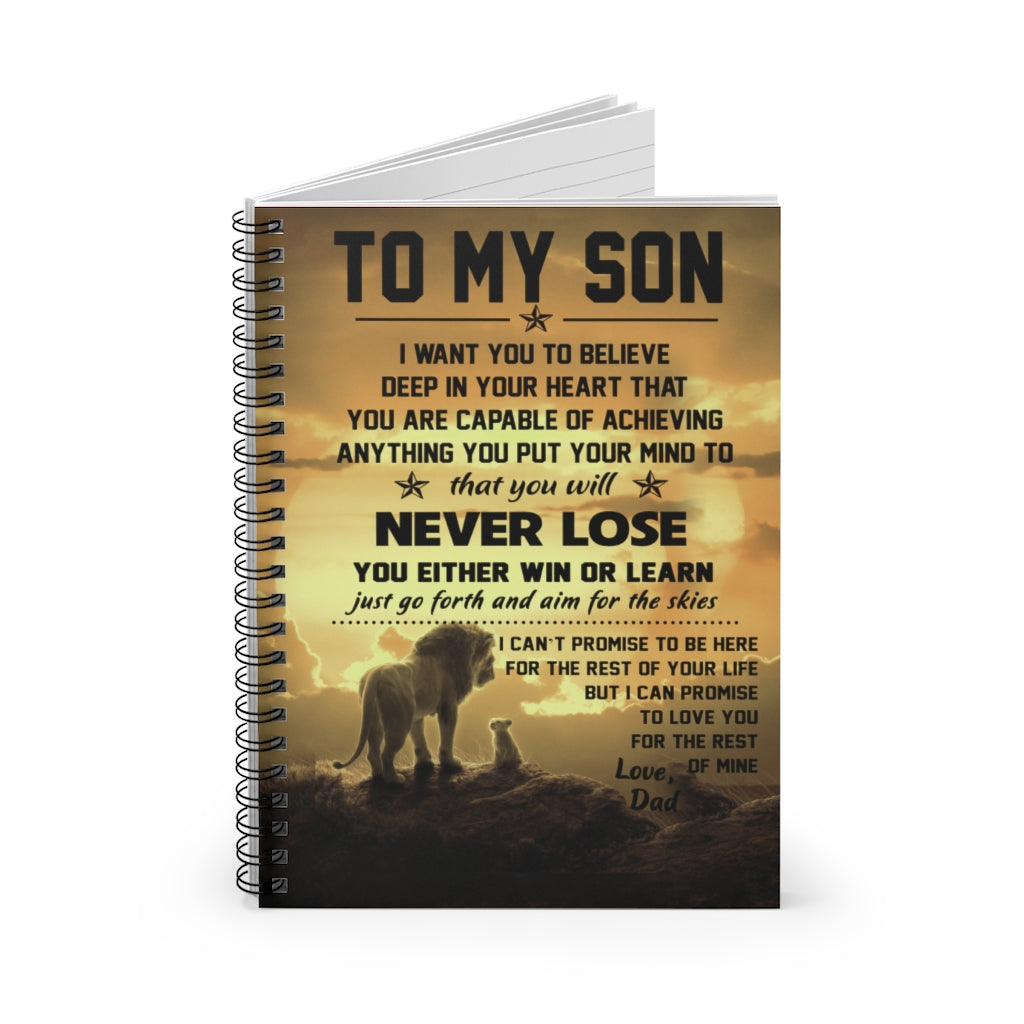 Spiral Notebook Meaningful Quote The Lion King Dad to My Son Promise to Love You Family Friend Gift Unisex, Awesome Birthday Perfect Happy Birthday Gift Ruled Line