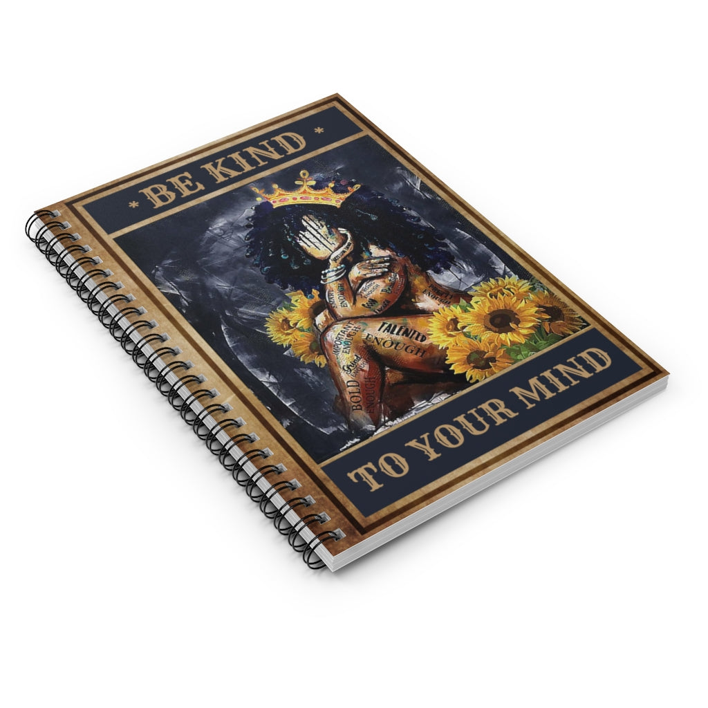 Spiral Notebook to My Mom African American Be Kind to Your Mind, Black Queen Sunflower, Black Women Art, Wall Hanging, Birthday Gifts for Him Ruled Line