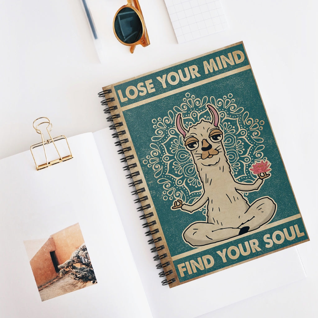 Spiral Notebook Retro Find My Soul Girl Llama Yoga For Office, Students, School Supplies Writing Notebook 118 Pages