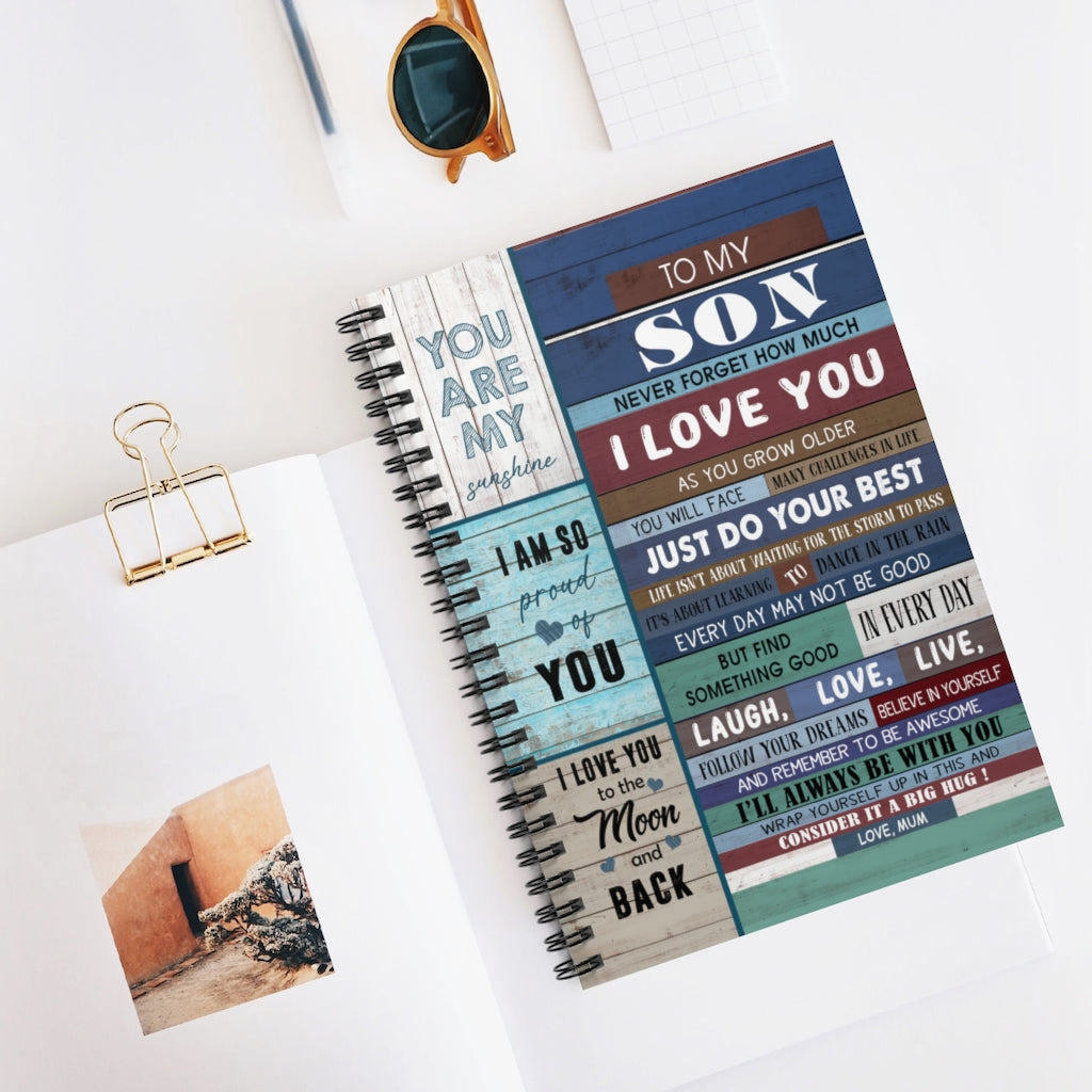 Spiral Notebook Personalized To My Son Love from Mom Vintage Signs Woven Blankets Gifts for Son Ruled Line