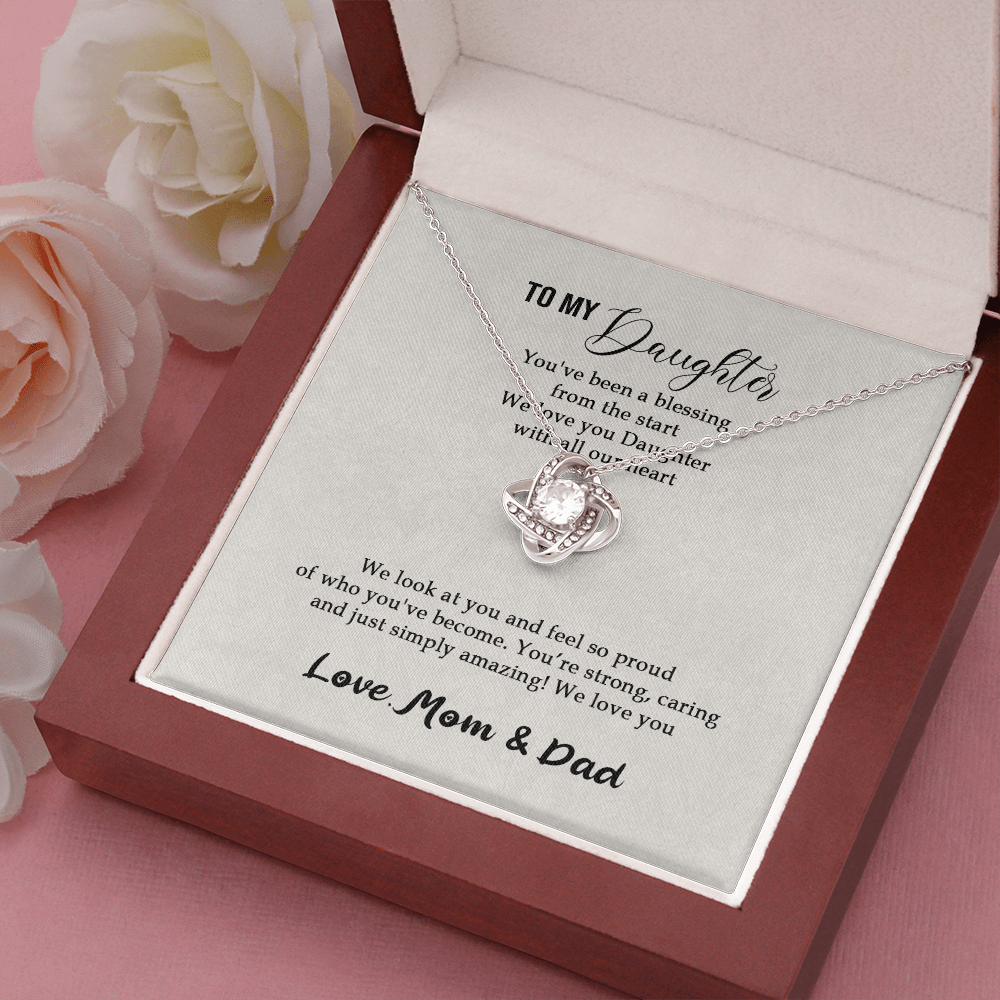 Meaningfull Personalized To my Daughter Necklace for Her Valentines Birthday Gift Love Knot Necklace for Women with Message Card include Standard Box Wedding Day, Gift For Daughter Gifts Christmas, on Love Knot Necklaces With Box Card 001