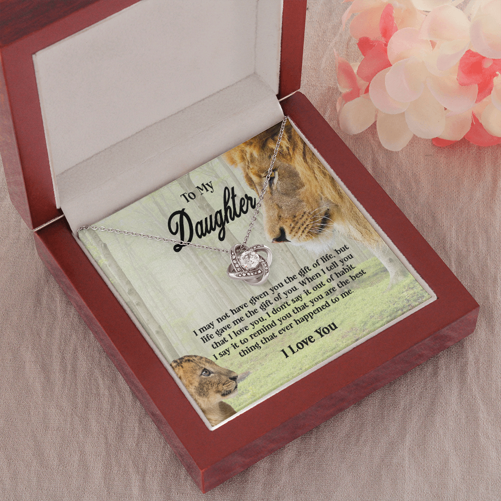 Gifts To My Daughter This Old Lion Will Always Have Your Back Interlocking Heart Necklace Daughter Necklace From Dad - Daughter Gifts Jewelry Includes Gift Box 2 Love Knot Necklaces With Box Card 001