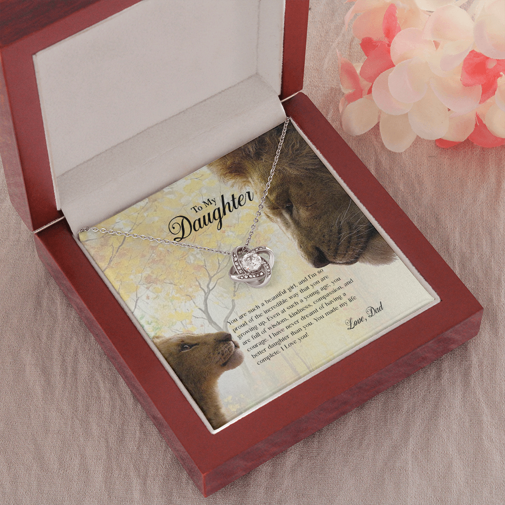 Lion Dad To My Daughter If I Could Give You One Thing In My Life Heartfelt Card Love Knot Necklace, Jewelry Necklace, Gift Necklace With Message Card And Love Knot Necklaces With Box Card 001