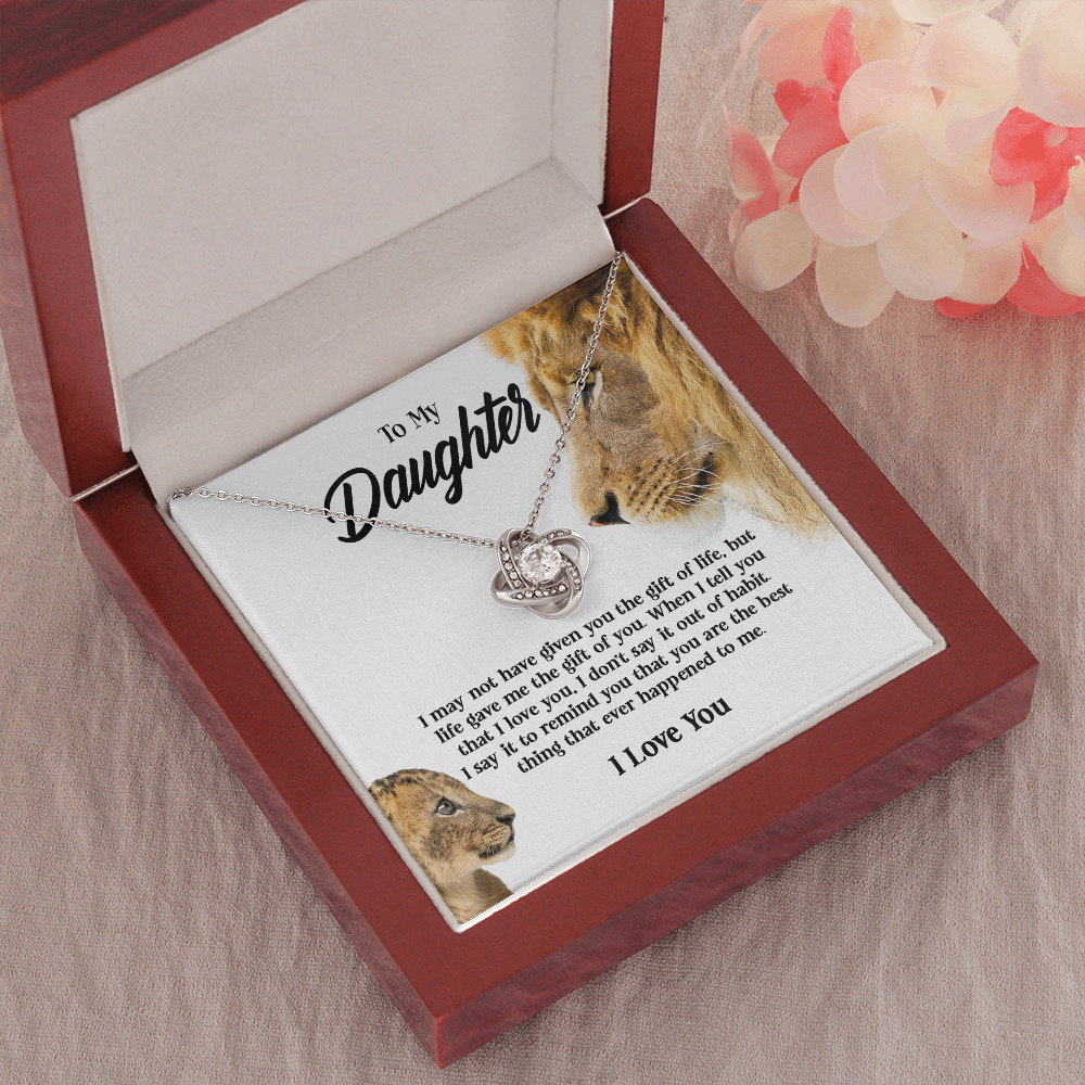 Gifts To My Daughter This Old Lion Will Always Have Your Back Interlocking Heart Necklace Daughter Necklace From Dad - Daughter Gifts Jewelry Includes Gift Box 5 Love Knot Necklaces With Box Card 001