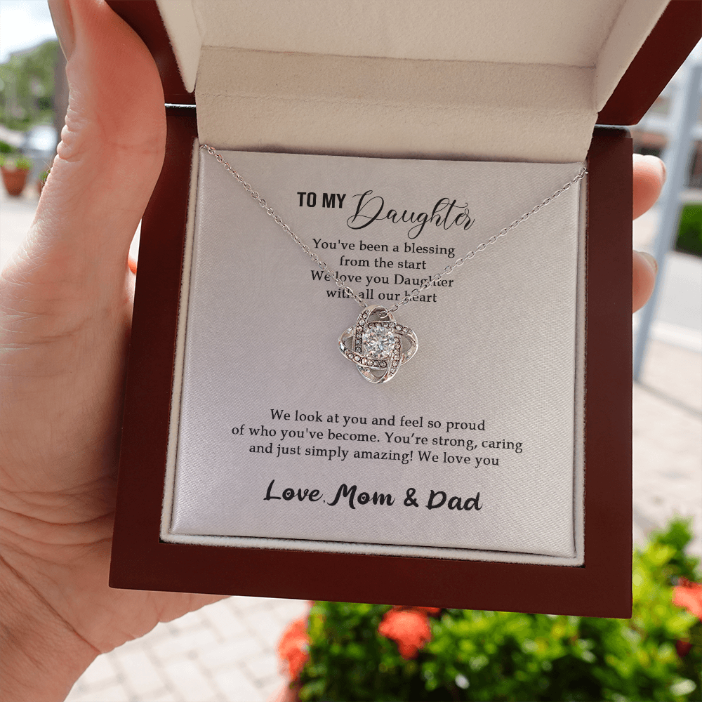 Meaningfull Personalized To my Daughter Necklace for Her Valentines Birthday Gift Love Knot Necklace for Women with Message Card include Standard Box Wedding Day, Gift For Daughter Gifts Christmas, on Love Knot Necklaces With Box Card 001