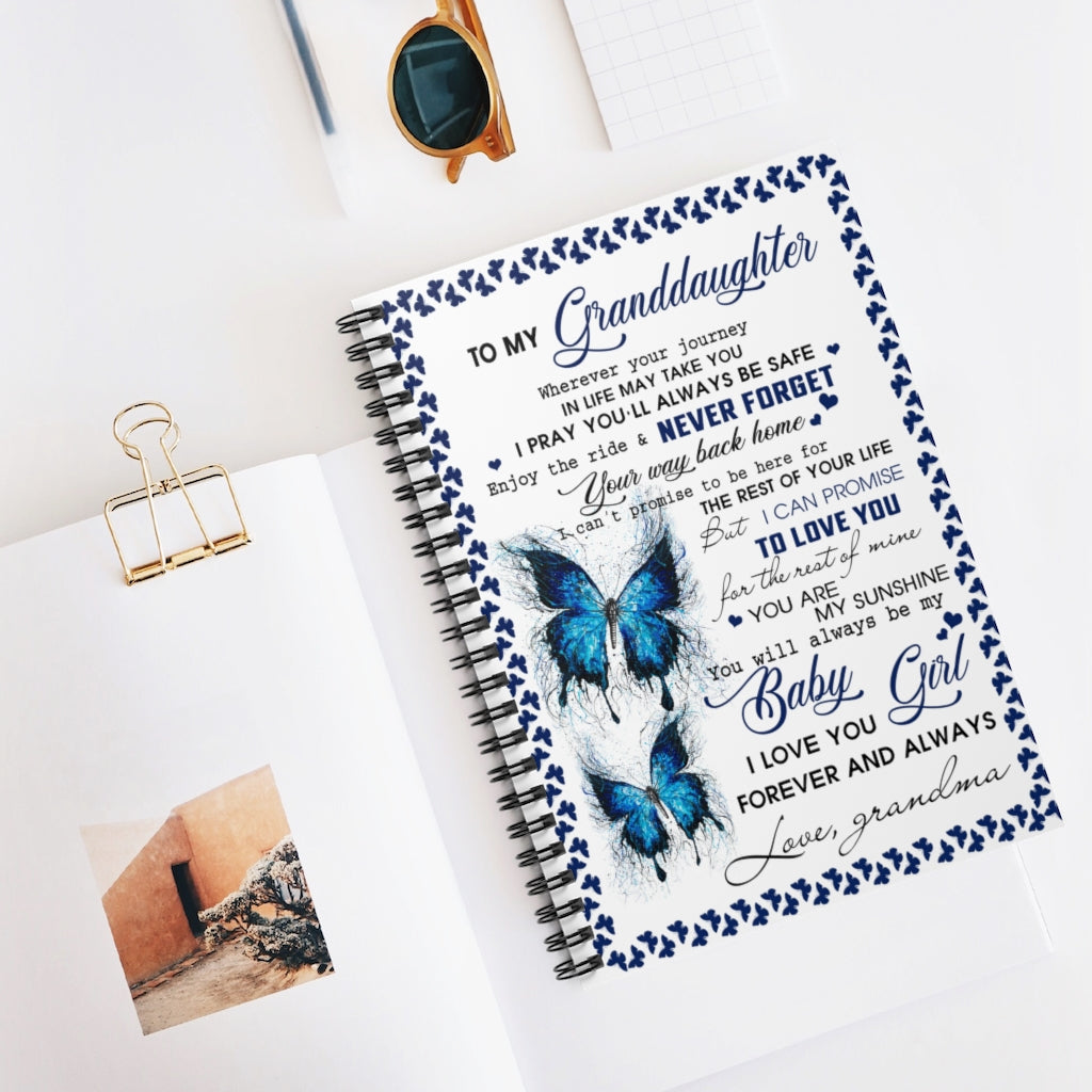 Spiral Notebook Sophia Butterfly Grandma to Granddaughter You'll Always Be My Baby Girl Ruled Line
