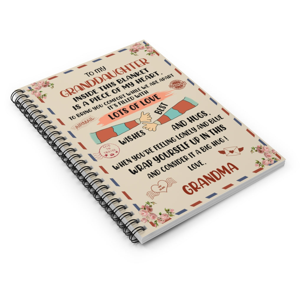 Spiral Notebook Fleece Blanket -to My Granddaughter Fleece Blanket-Best Wishes and Hug Gift for Granddaughter Kid Ruled Line
