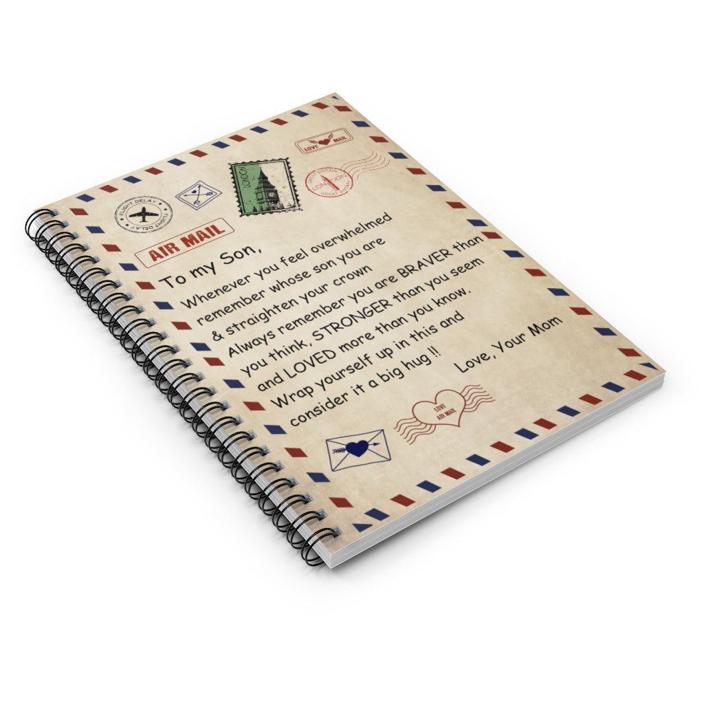 Spiral Notebook To My Son - Airmail Premium Throw SO-Ft Polyester Mens Women Novelty Throw Black Lightweight Ruled Line