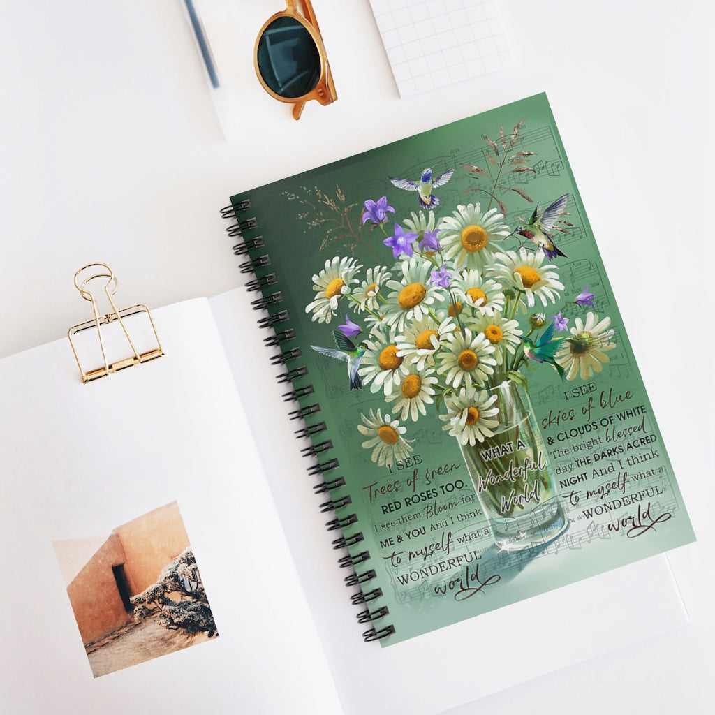 Spiral Notebook - Ruled Line Flower Wonderful World Hummingbird Personalized Gift Basics Wide Ruled Wire Bound Wide Rule