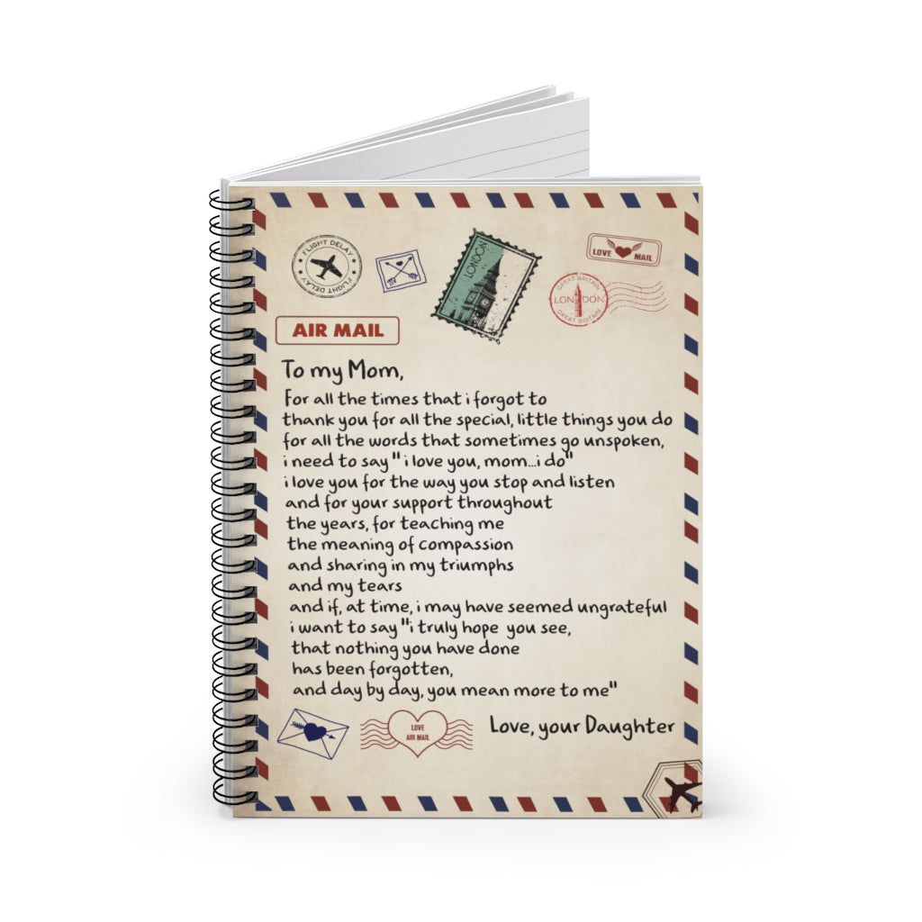 Spiral Notebook Airmail - Daughter To My mom Gift Birthday - Ruled Line