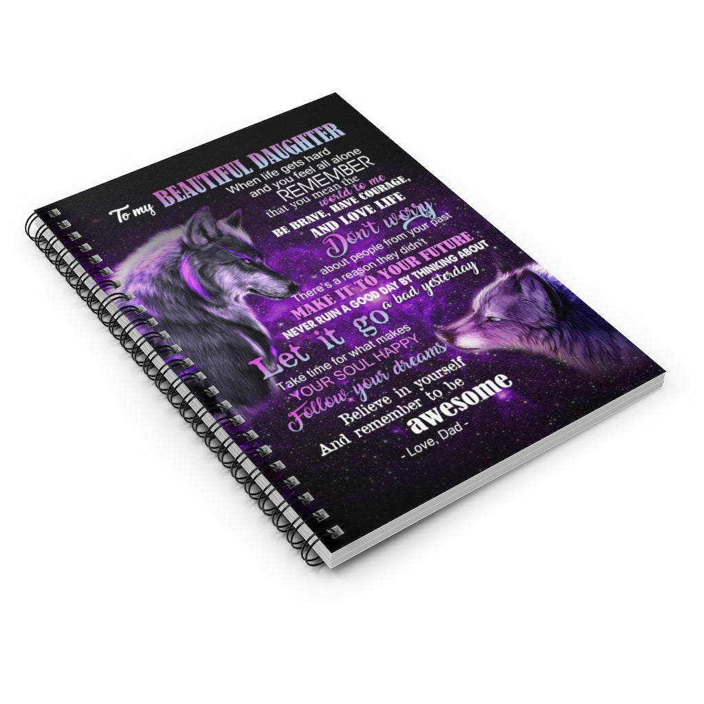 Spiral Notebook To My Beautiful Daughter from Dad Wolf Father- Halloween Present, Family Love Ruled Line