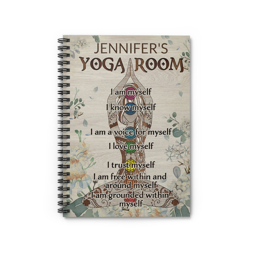 Spiral Notebook Personalized Wood Yoga Room I Am Myself Stationery Gift Spiral Notebooks Soft Cover