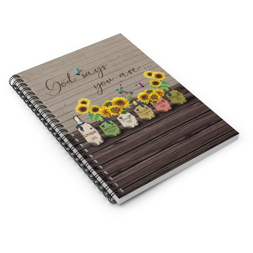 Spiral Notebook God Says You are Unique Special Lovely Precious Strong Chosen Hummingbird Sunflower Family Friend Awesome Gifts Birthday Ruled Line