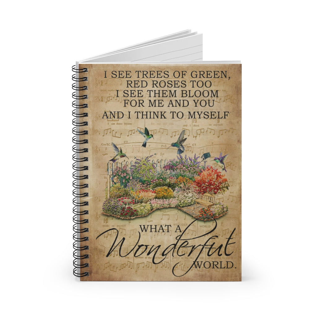 Floral Music Sheet Wonderful World Hummingbird Basics Wide Ruled Classic Ruled Notebook/Journal For Office, Students, School Supplies Writing Notebook 118 Pages