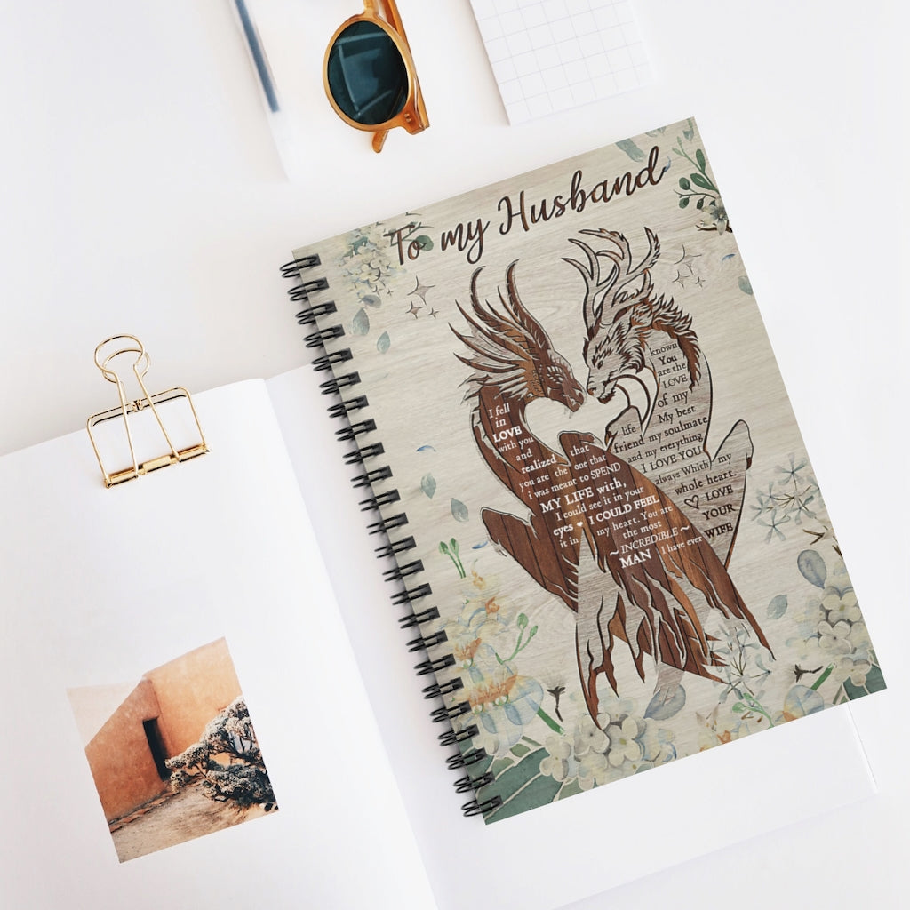 Spiral Notebook - Ruled Line Dragon To My Husband Vertical Poster Personalized Gift Stationery Gift Mum Gift College Ruled Paper 118 Sheets