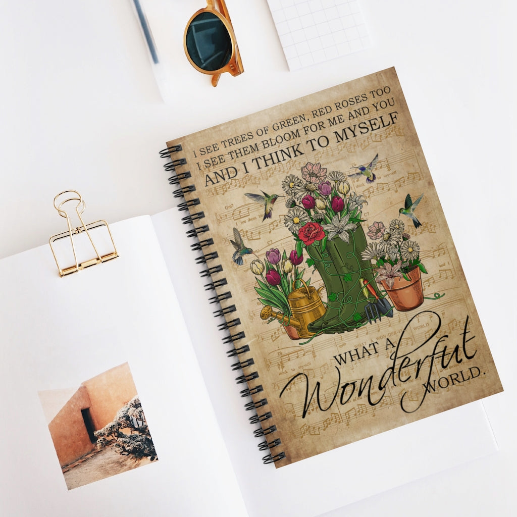 Spiral Notebook - Ruled Line Vintage Music Sheet Wonderful Garden Hummingbird Positive Notebook Family Friend Gift Unisex School Smart Spiral Subject College Ruled Notebook