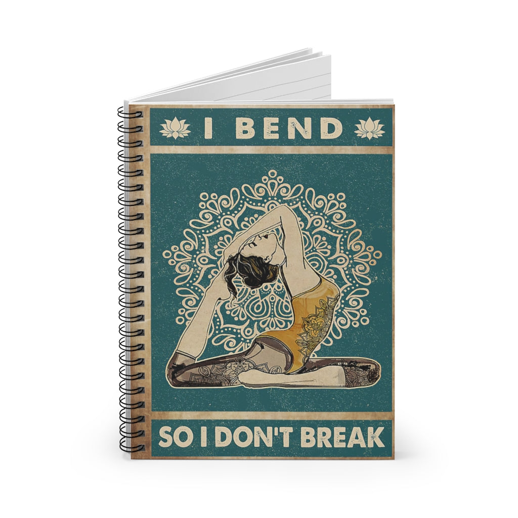Spiral Notebook Retro Teal I Bend Yoga Meaningful Quote School Smart Spiral Composit