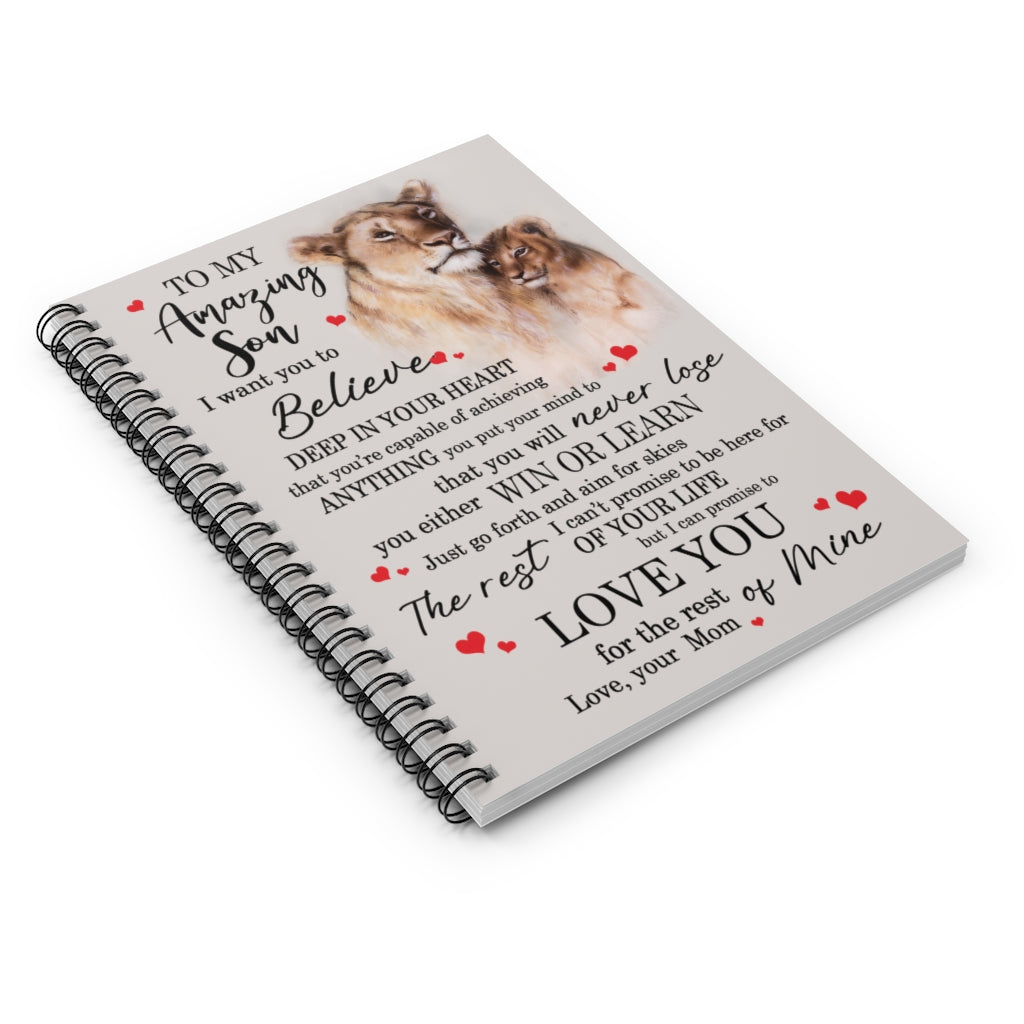 Spiral Notebook to My Amazing Son- Custom Name Birthday Celebration Gift for Son Daughter Grandson Granddaughter Ruled Line