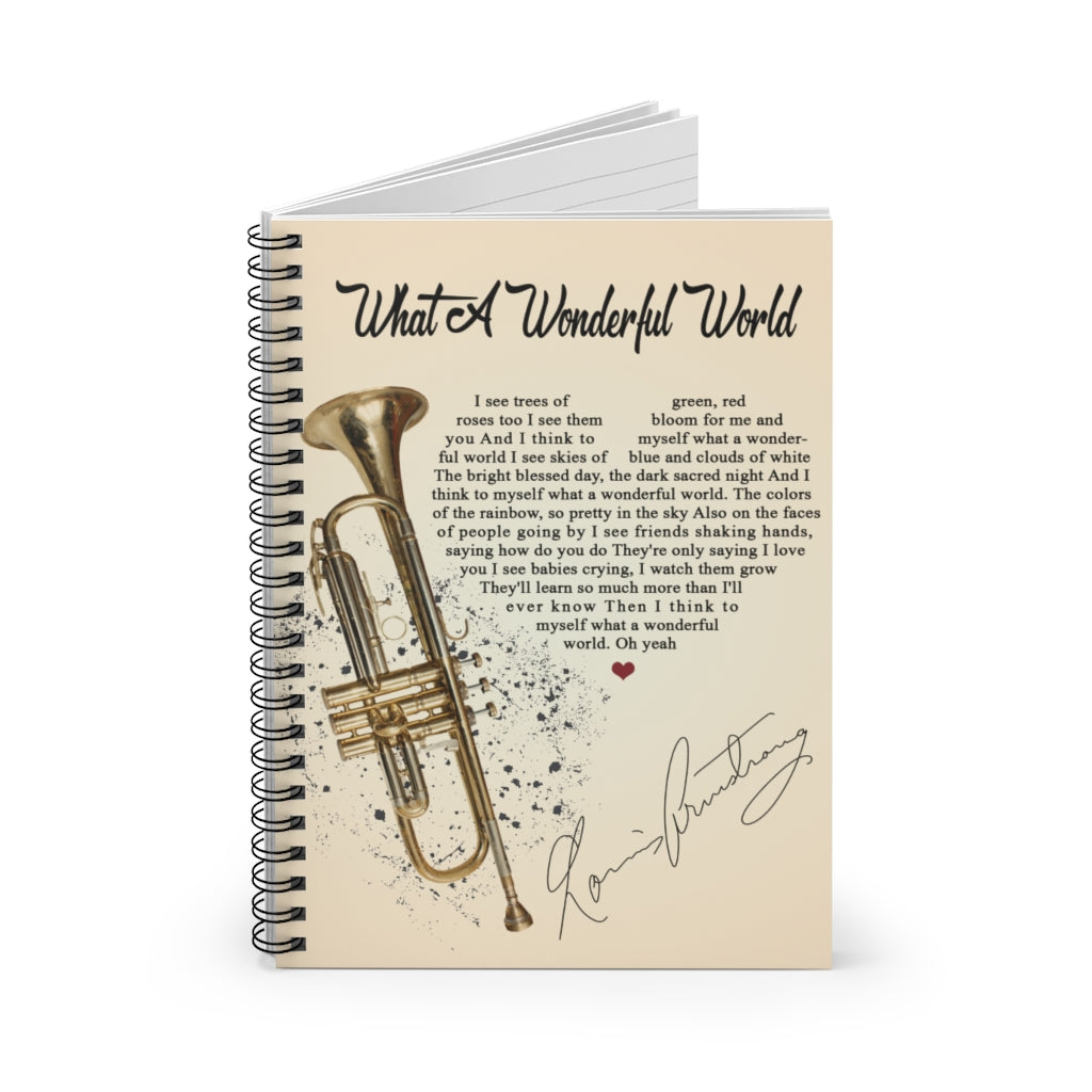 Spiral Notebook to My Mom What a Wonderful World I See Trees of Green Red Roses Too Louis Armstrong Song Lyrics Music Vintage Gifts for Woman on Birthday Ruled Line